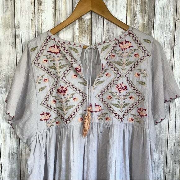 Umgee Dusty Purple/Blue Embroidered Floral Boho Tunic Dress - Picture 3 of 6